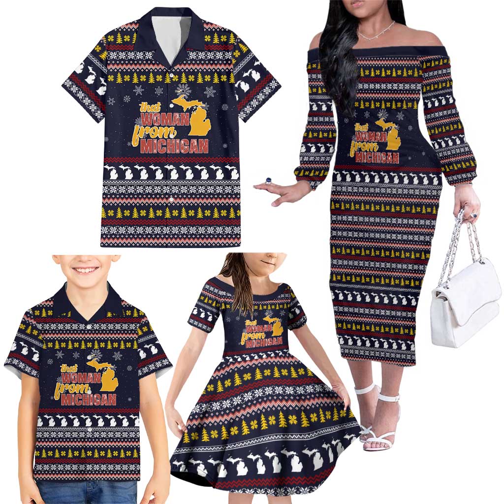 That Woman From Michigan Christmas Family Matching Off The Shoulder Long Sleeve Dress and Hawaiian Shirt Xmas Holiday Patterns - Wonder Print Shop