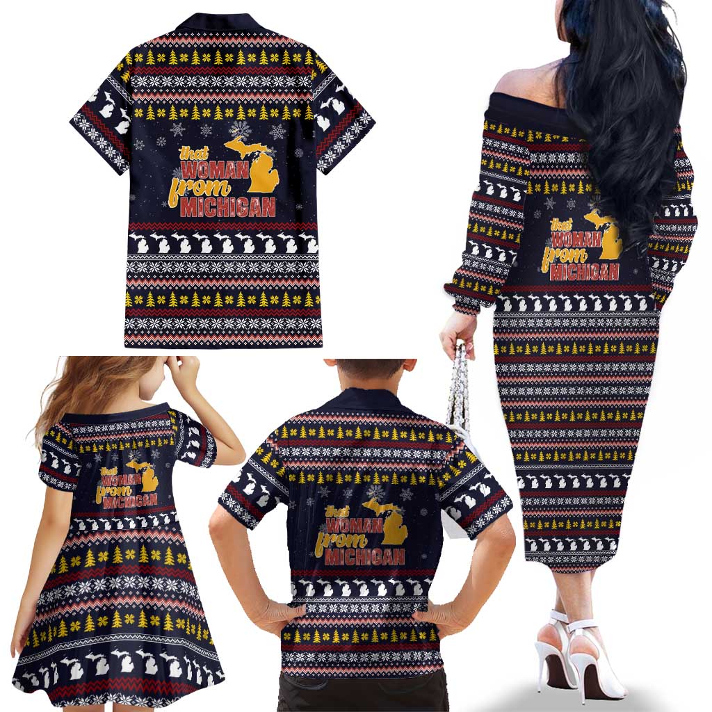That Woman From Michigan Christmas Family Matching Off The Shoulder Long Sleeve Dress and Hawaiian Shirt Xmas Holiday Patterns - Wonder Print Shop