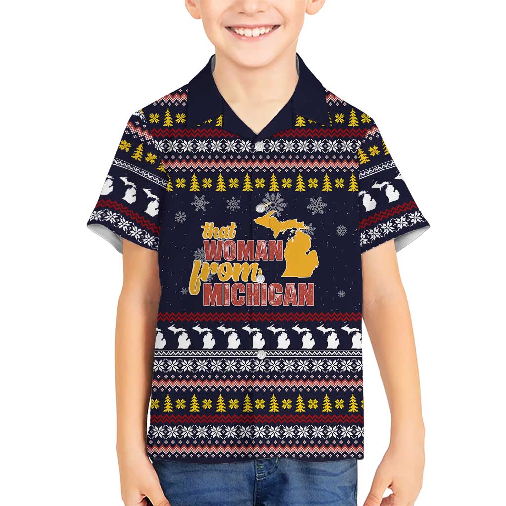 That Woman From Michigan Christmas Family Matching Off The Shoulder Long Sleeve Dress and Hawaiian Shirt Xmas Holiday Patterns - Wonder Print Shop
