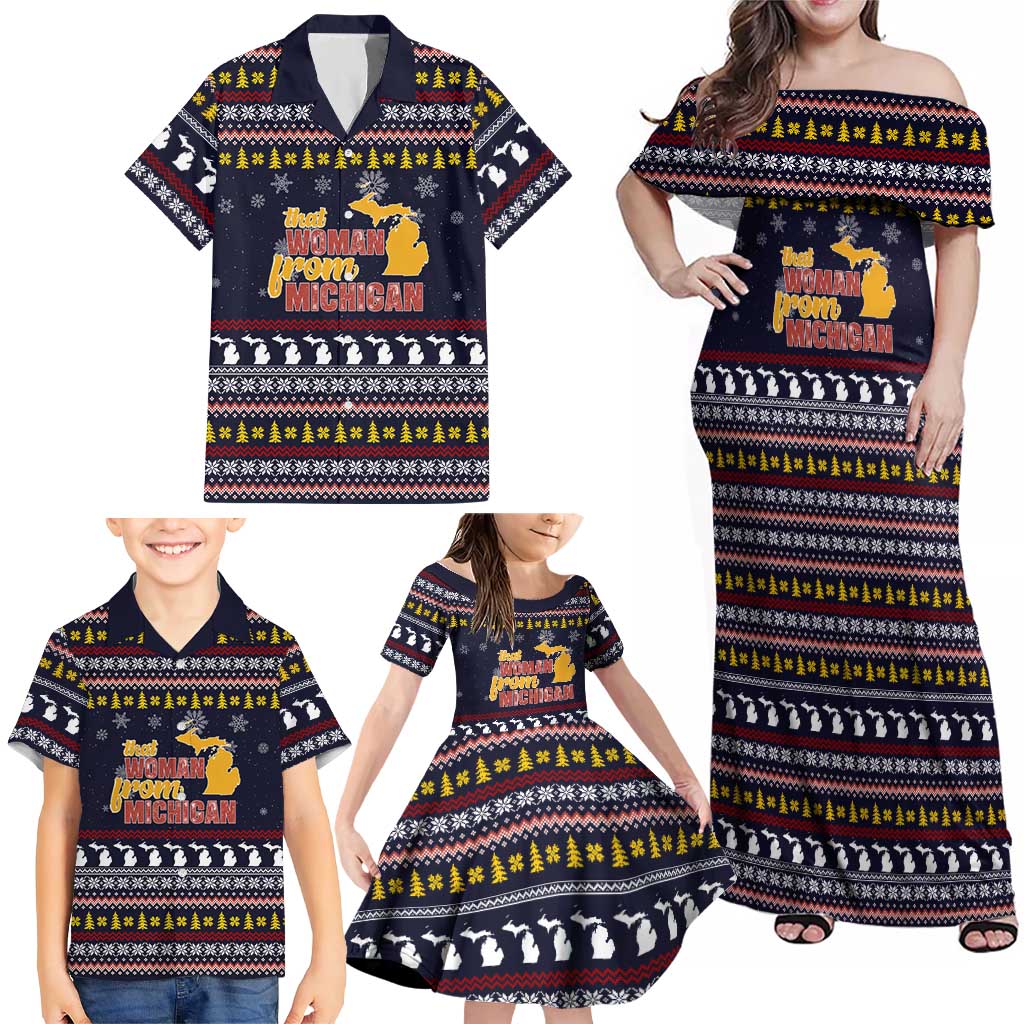 That Woman From Michigan Christmas Family Matching Off Shoulder Maxi Dress and Hawaiian Shirt Xmas Holiday Patterns - Wonder Print Shop