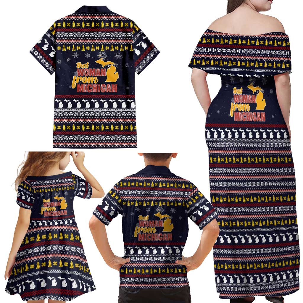 That Woman From Michigan Christmas Family Matching Off Shoulder Maxi Dress and Hawaiian Shirt Xmas Holiday Patterns - Wonder Print Shop