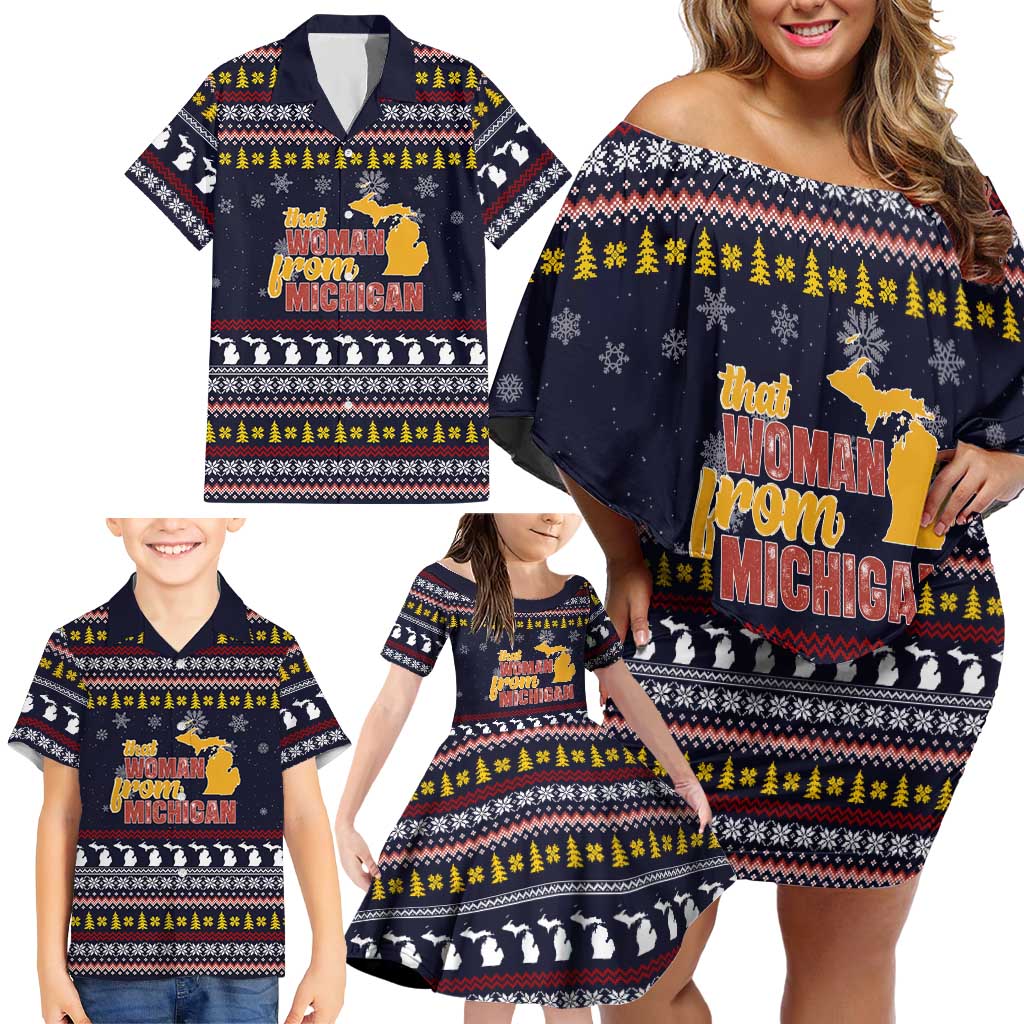 That Woman From Michigan Christmas Family Matching Off Shoulder Short Dress and Hawaiian Shirt Xmas Holiday Patterns - Wonder Print Shop