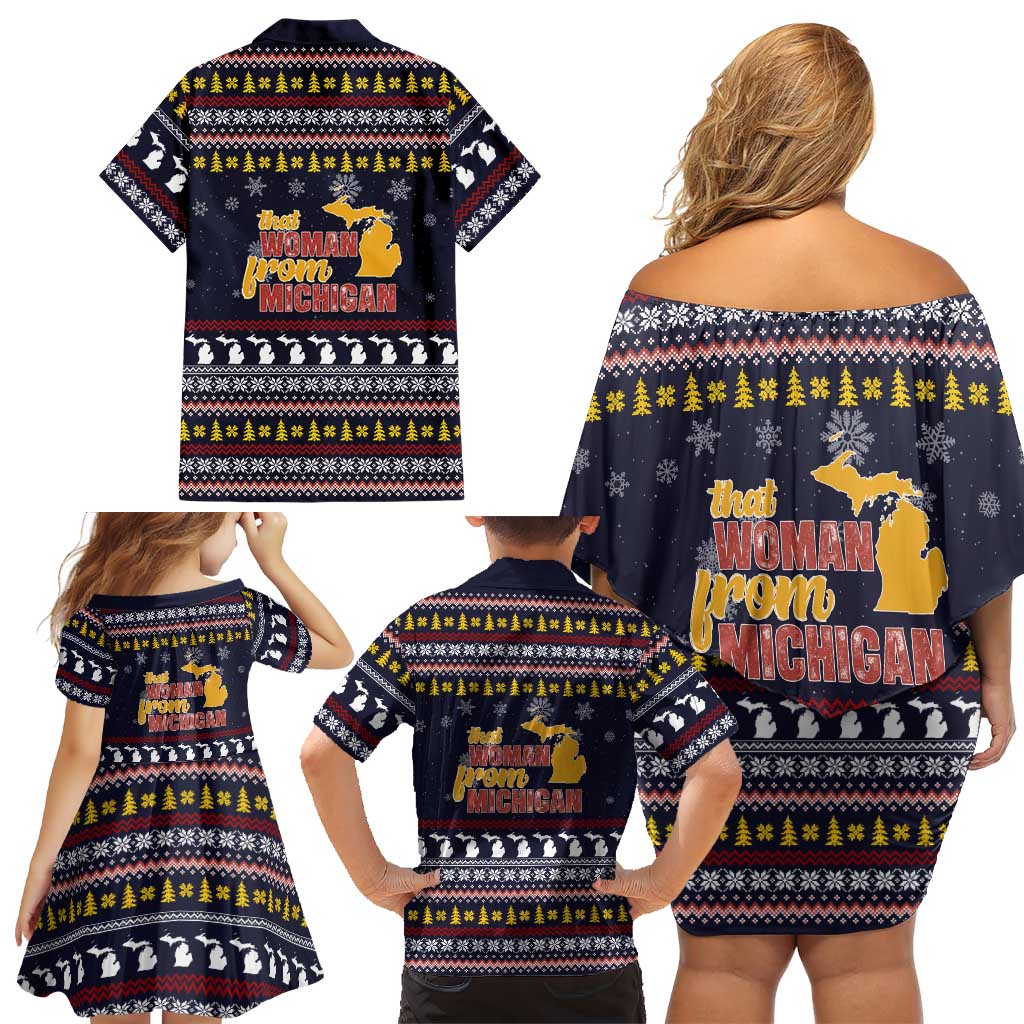 That Woman From Michigan Christmas Family Matching Off Shoulder Short Dress and Hawaiian Shirt Xmas Holiday Patterns - Wonder Print Shop