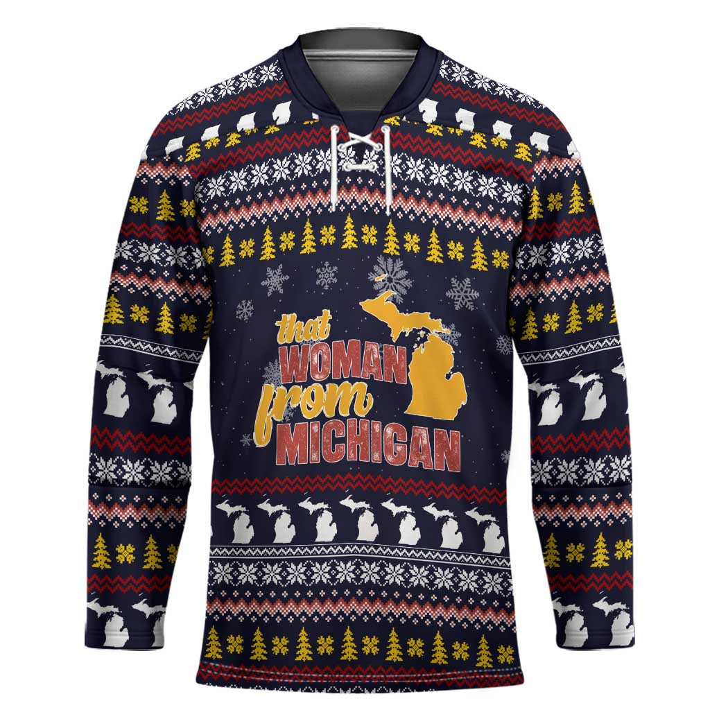 That Woman From Michigan Christmas Hockey Jersey Xmas Holiday Patterns - Wonder Print Shop