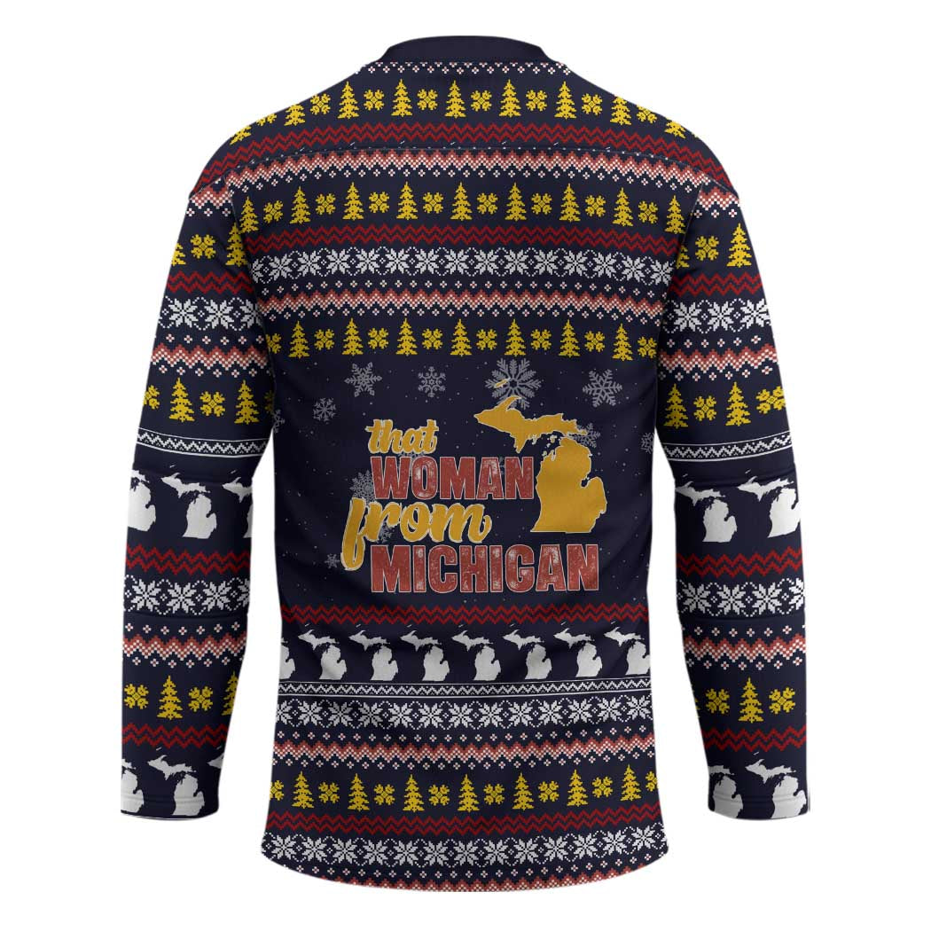 That Woman From Michigan Christmas Hockey Jersey Xmas Holiday Patterns - Wonder Print Shop