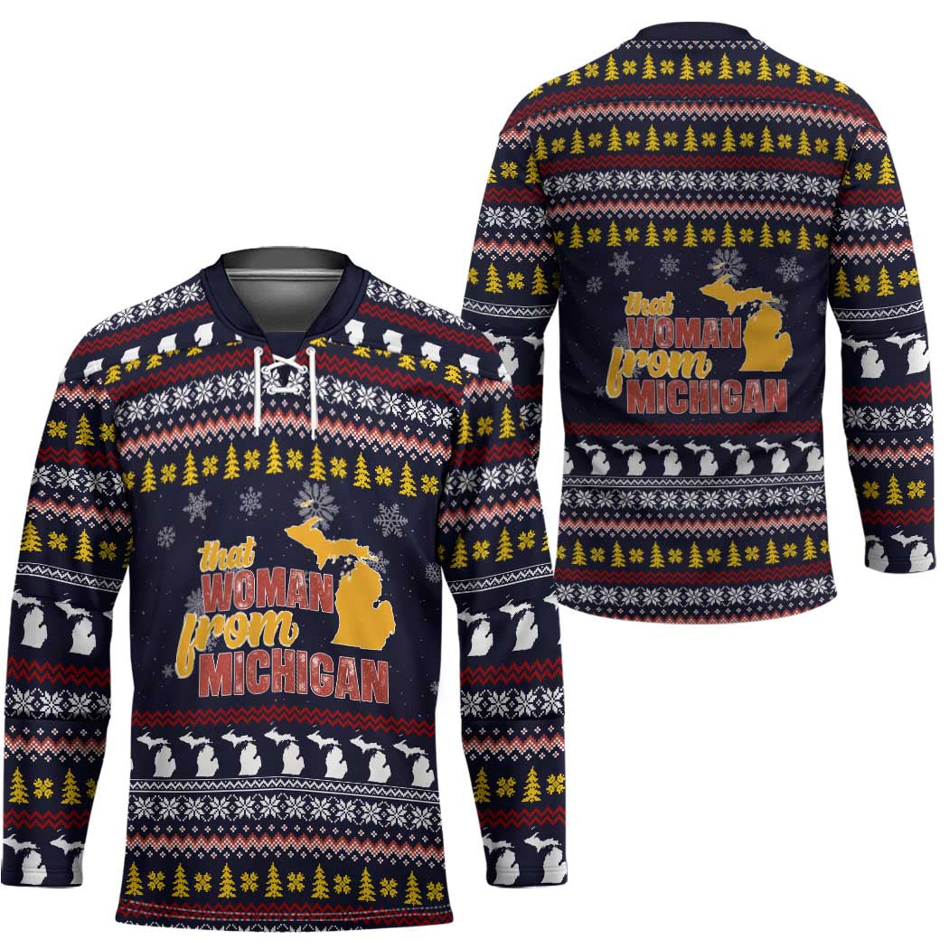 That Woman From Michigan Christmas Hockey Jersey Xmas Holiday Patterns - Wonder Print Shop