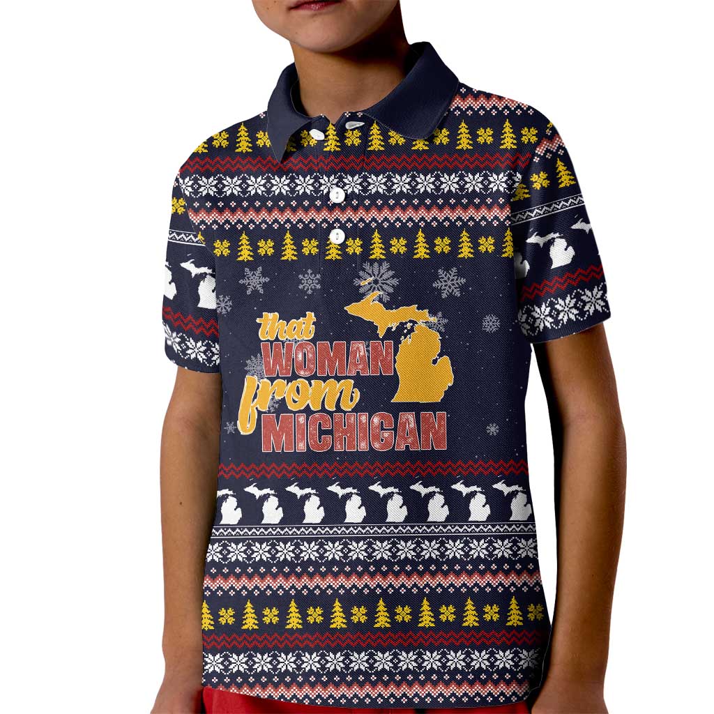 That Woman From Michigan Christmas Kid Polo Shirt Xmas Holiday Patterns - Wonder Print Shop