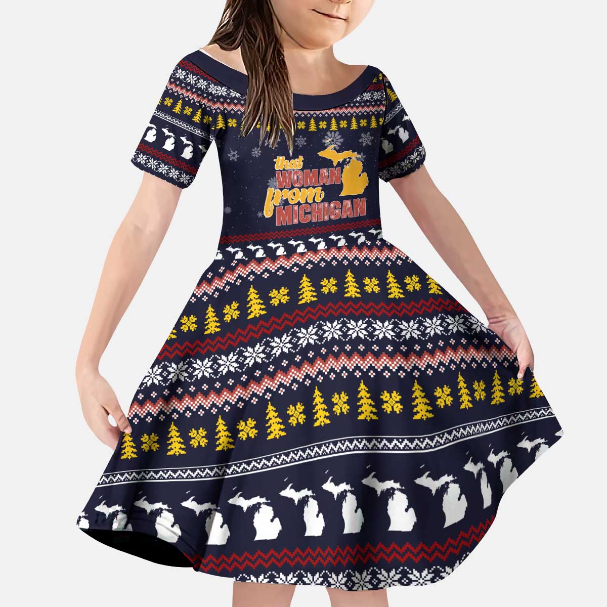 That Woman From Michigan Christmas Kid Short Sleeve Dress Xmas Holiday Patterns - Wonder Print Shop