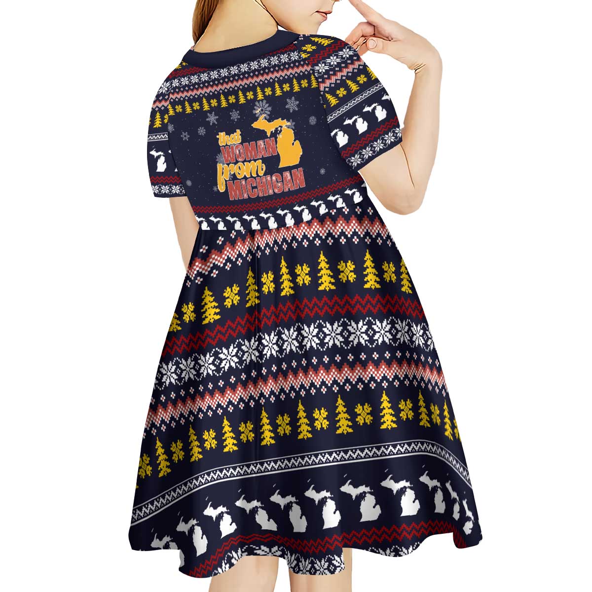 That Woman From Michigan Christmas Kid Short Sleeve Dress Xmas Holiday Patterns - Wonder Print Shop
