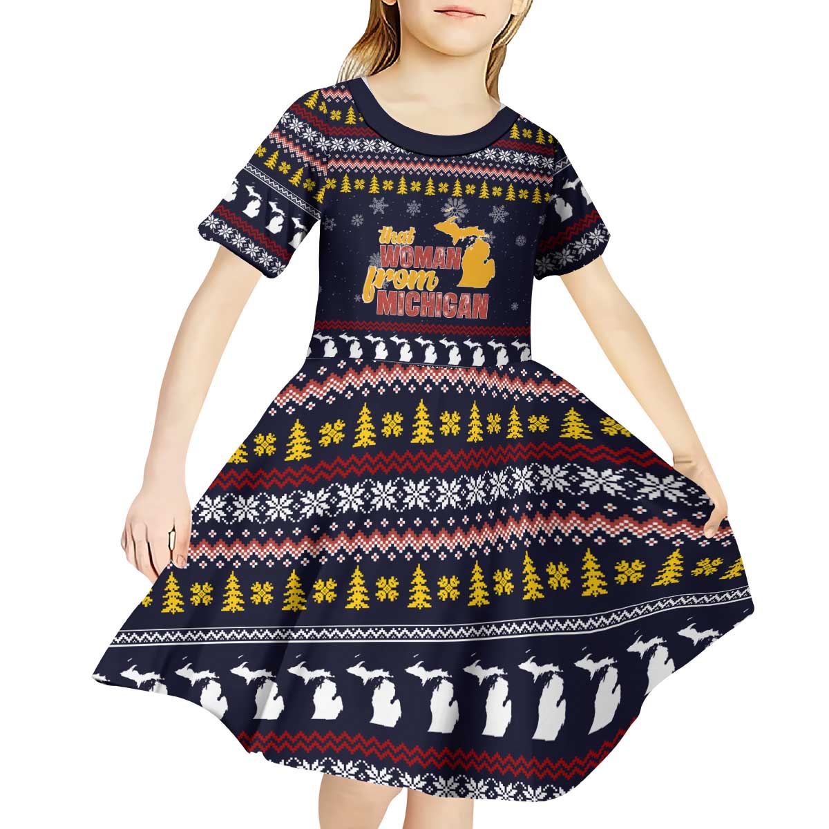 That Woman From Michigan Christmas Kid Short Sleeve Dress Xmas Holiday Patterns - Wonder Print Shop