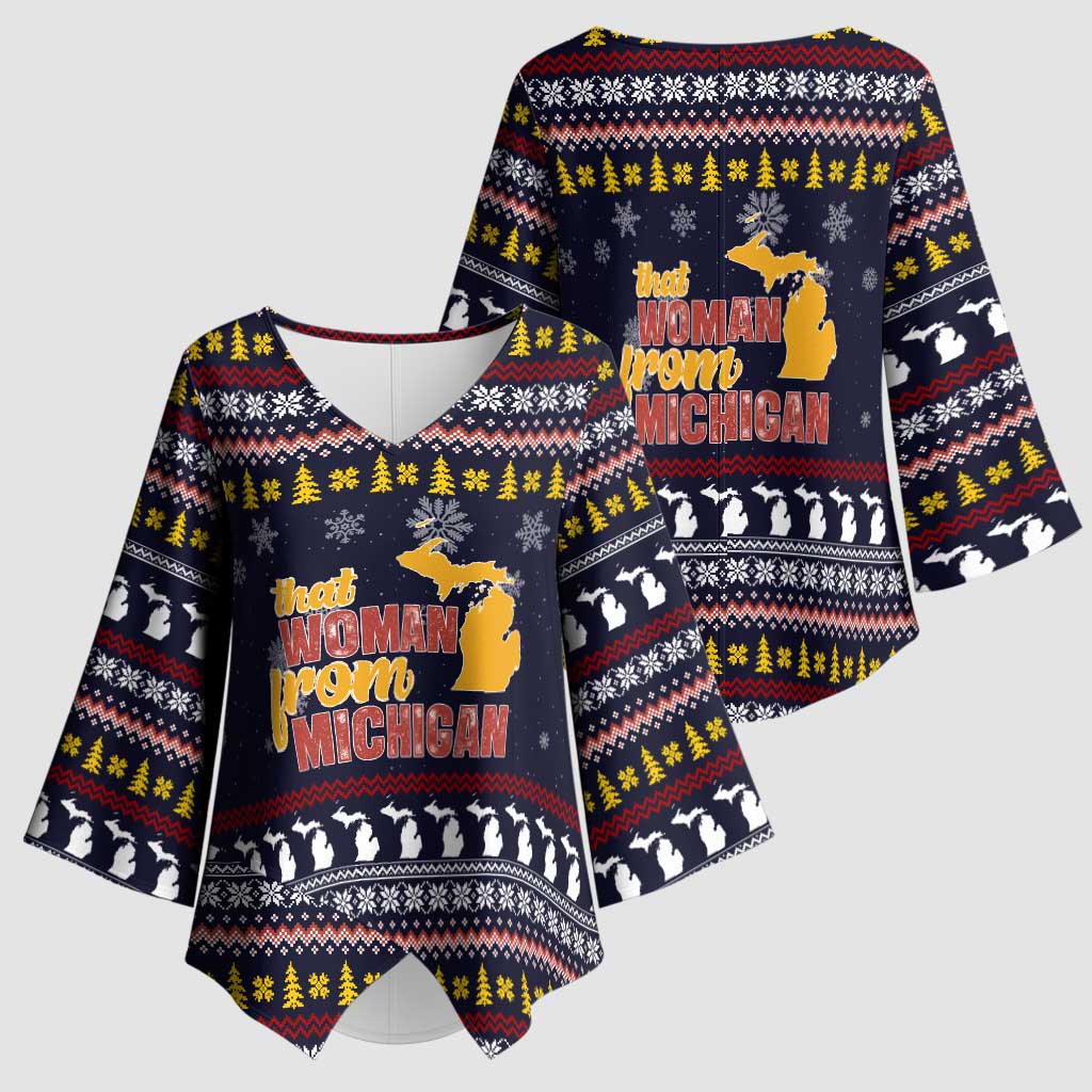 That Woman From Michigan Christmas Kimono Sleeve Blouse Xmas Holiday Patterns - Wonder Print Shop