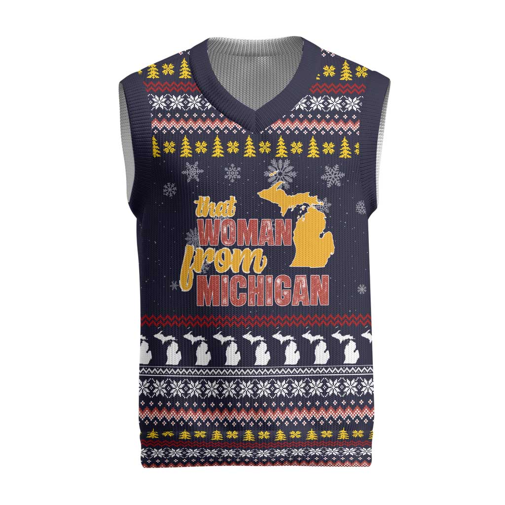 That Woman From Michigan Christmas Knitted V-Neck Vest Xmas Holiday Patterns - Wonder Print Shop