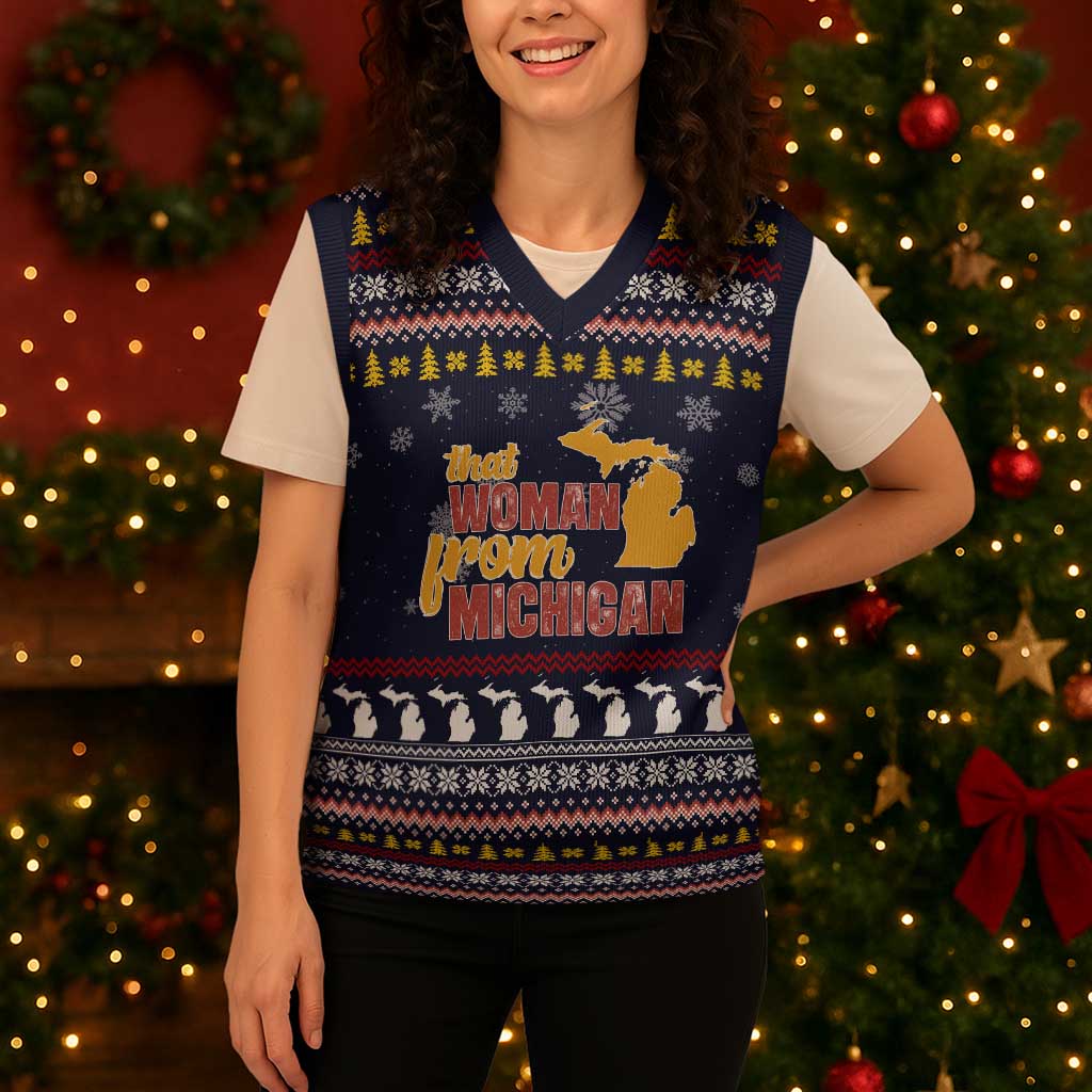 That Woman From Michigan Christmas Knitted V-Neck Vest Xmas Holiday Patterns - Wonder Print Shop