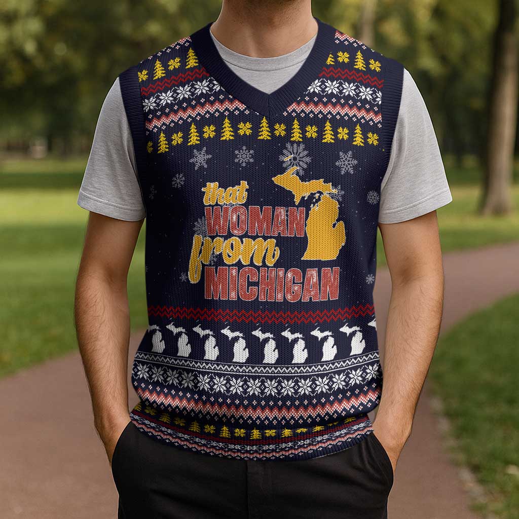 That Woman From Michigan Christmas Knitted V-Neck Vest Xmas Holiday Patterns - Wonder Print Shop