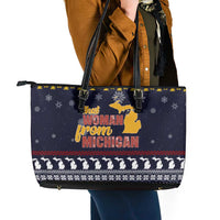That Woman From Michigan Christmas Leather Tote Bag Xmas Holiday Patterns - Wonder Print Shop
