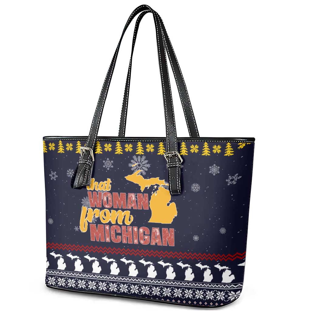 That Woman From Michigan Christmas Leather Tote Bag Xmas Holiday Patterns - Wonder Print Shop