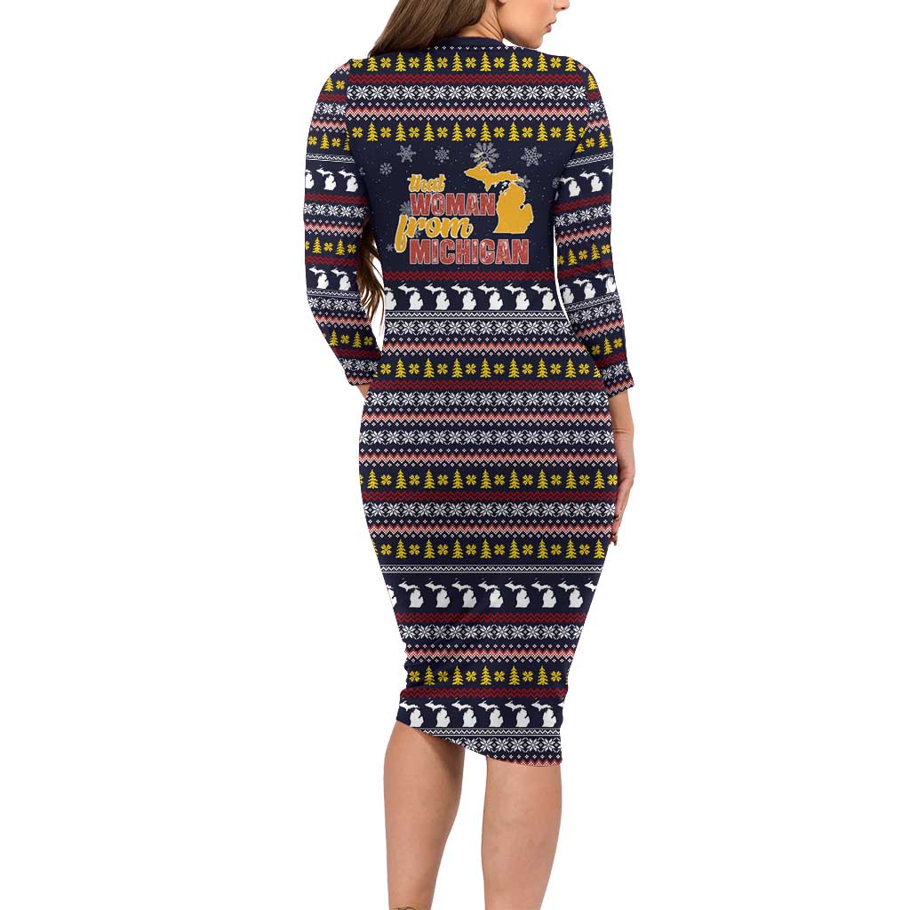 That Woman From Michigan Christmas Long Sleeve Bodycon Dress Xmas Holiday Patterns - Wonder Print Shop