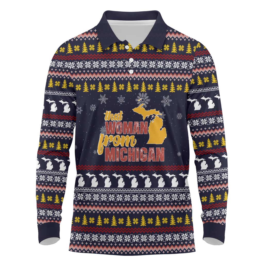 That Woman From Michigan Christmas Long Sleeve Polo Shirt Xmas Holiday Patterns - Wonder Print Shop