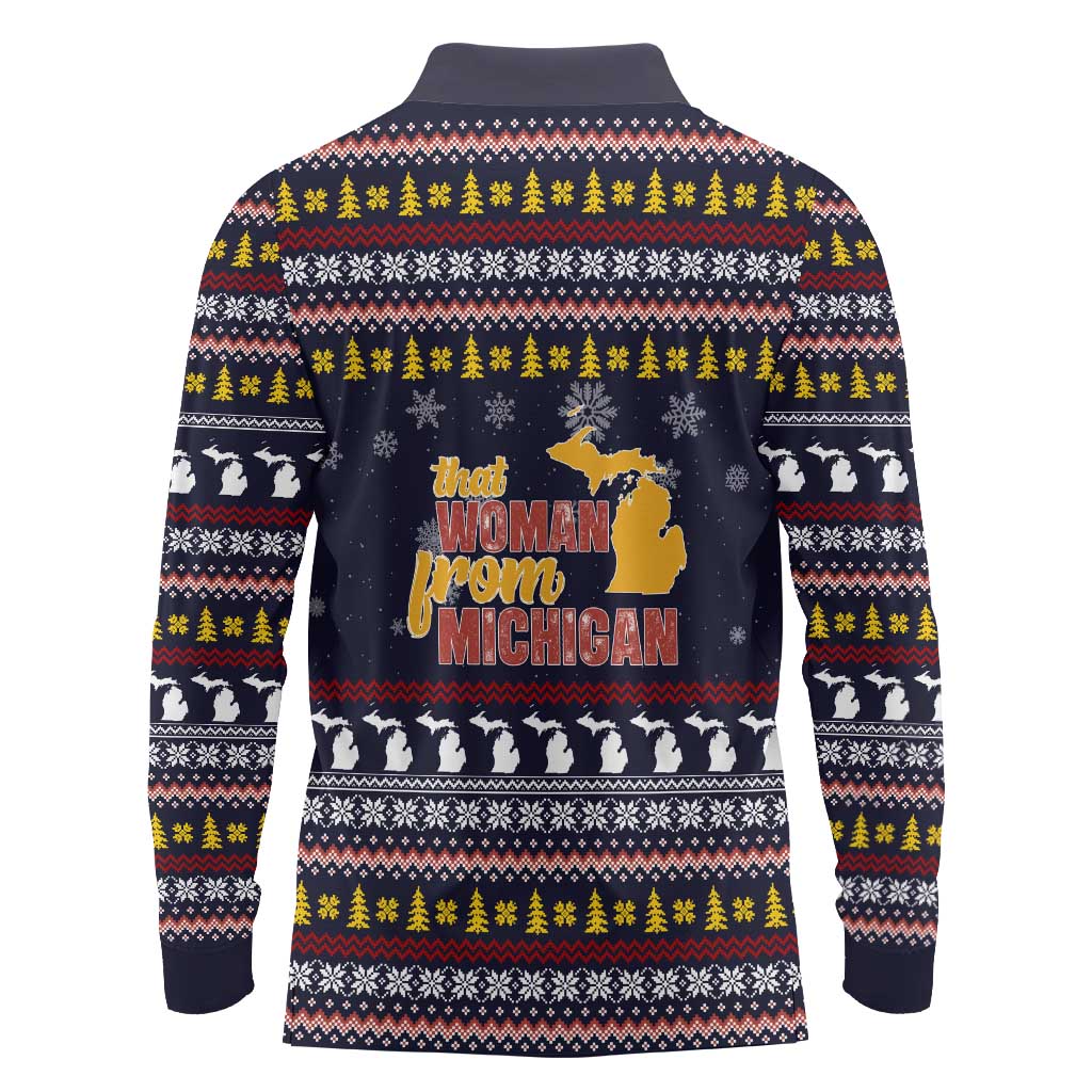 That Woman From Michigan Christmas Long Sleeve Polo Shirt Xmas Holiday Patterns - Wonder Print Shop