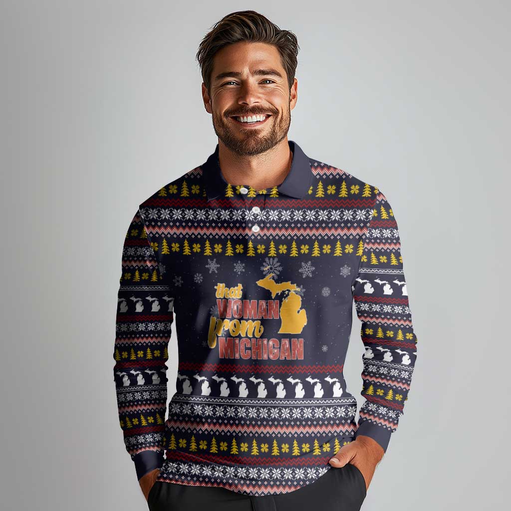 That Woman From Michigan Christmas Long Sleeve Polo Shirt Xmas Holiday Patterns - Wonder Print Shop
