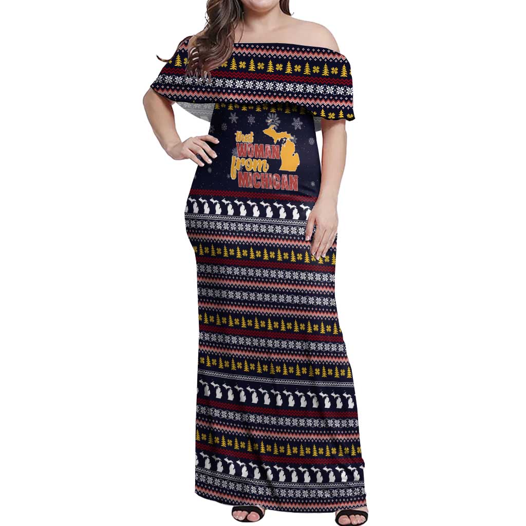 That Woman From Michigan Christmas Off Shoulder Maxi Dress Xmas Holiday Patterns - Wonder Print Shop