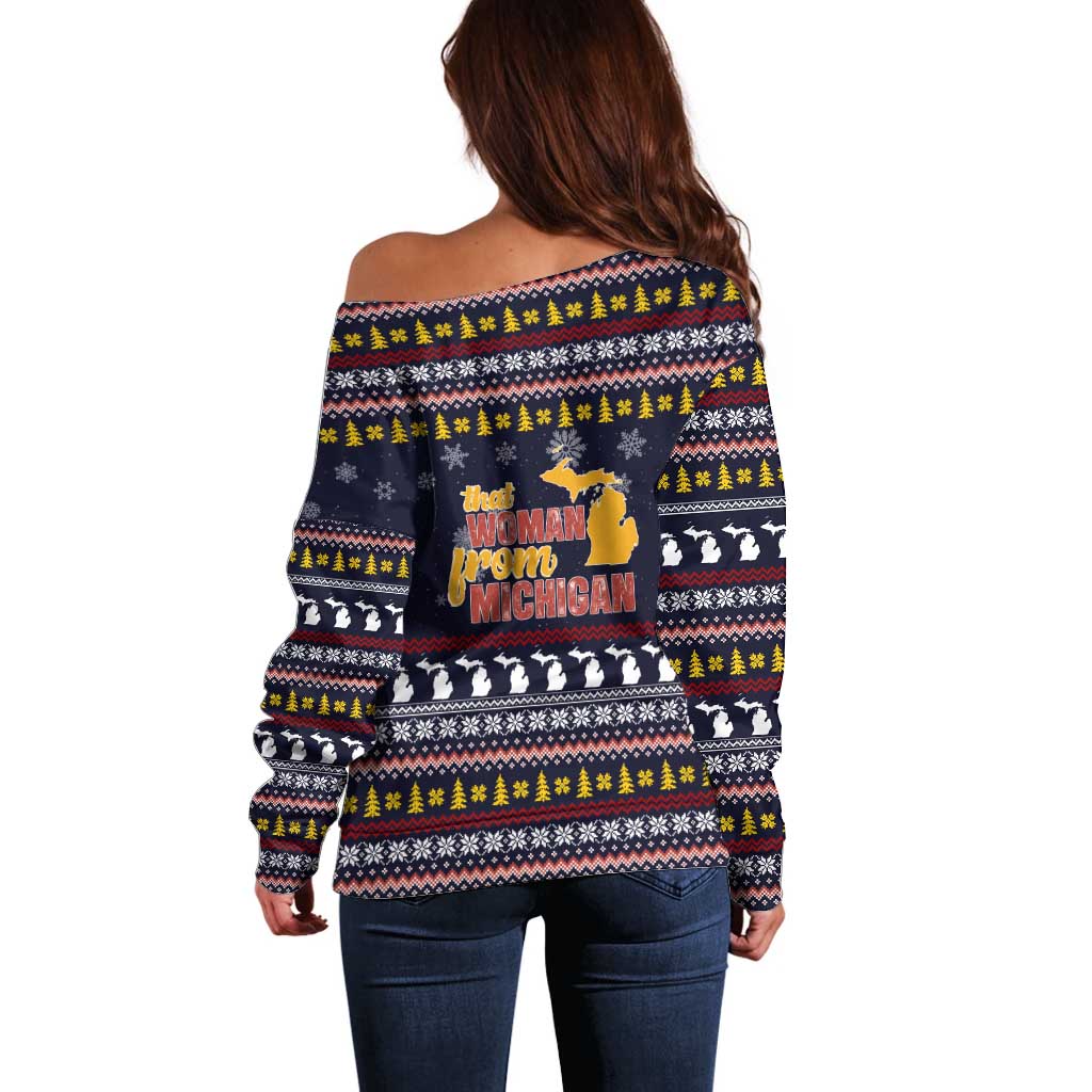 That Woman From Michigan Christmas Off Shoulder Sweater Xmas Holiday Patterns - Wonder Print Shop