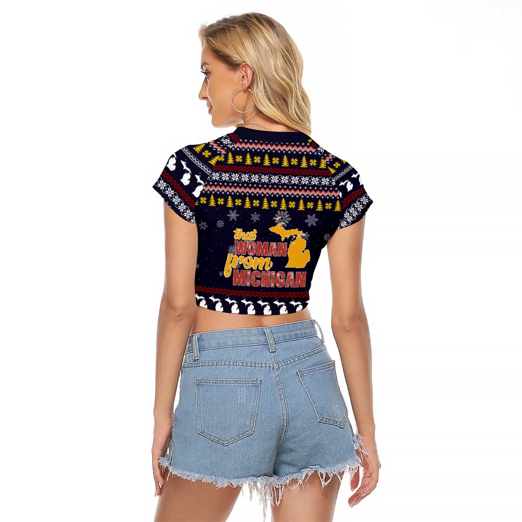 That Woman From Michigan Christmas Raglan Cropped T Shirt Xmas Holiday Patterns - Wonder Print Shop