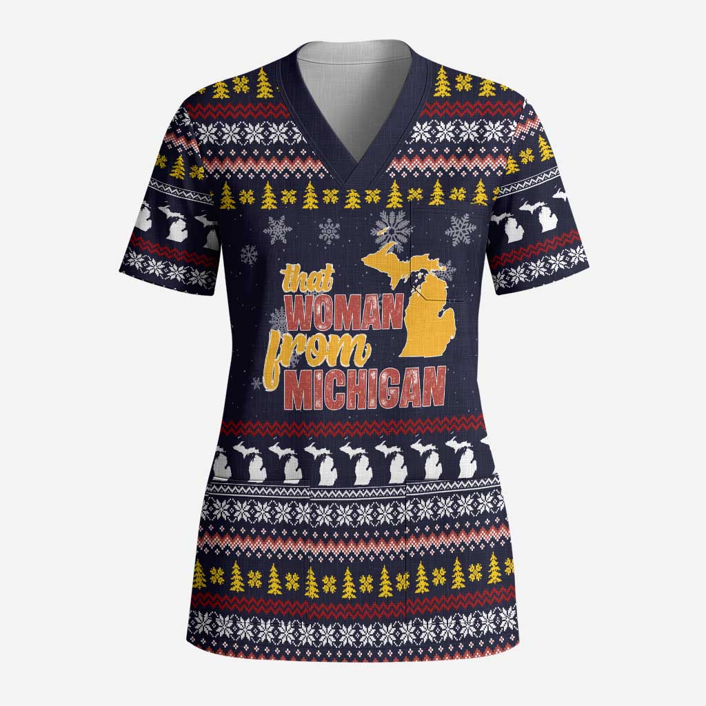 That Woman From Michigan Christmas Scrub Top Xmas Holiday Patterns - Wonder Print Shop