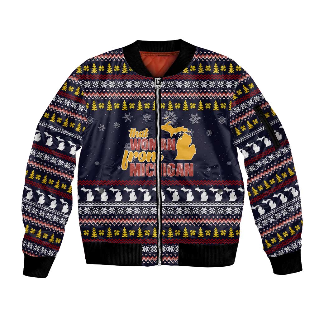 That Woman From Michigan Christmas Sleeve Zip Bomber Jacket Xmas Holiday Patterns - Wonder Print Shop