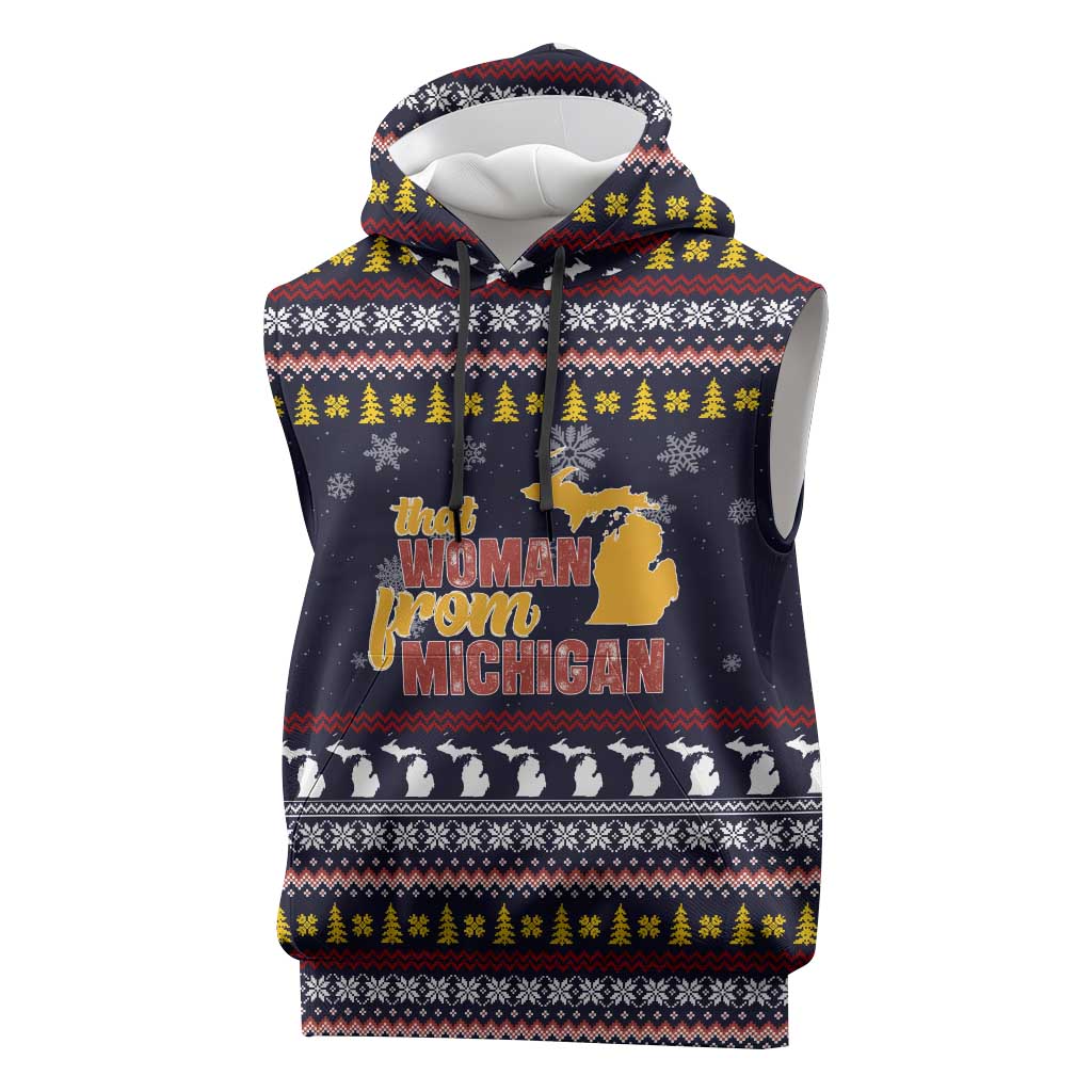 That Woman From Michigan Christmas Sleeveless Hoodie Xmas Holiday Patterns - Wonder Print Shop