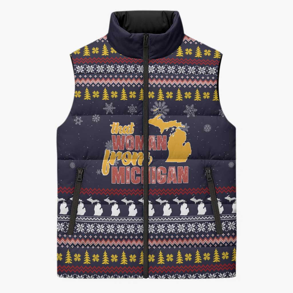 That Woman From Michigan Christmas Sleeveless Puffer Jacket Xmas Holiday Patterns - Wonder Print Shop
