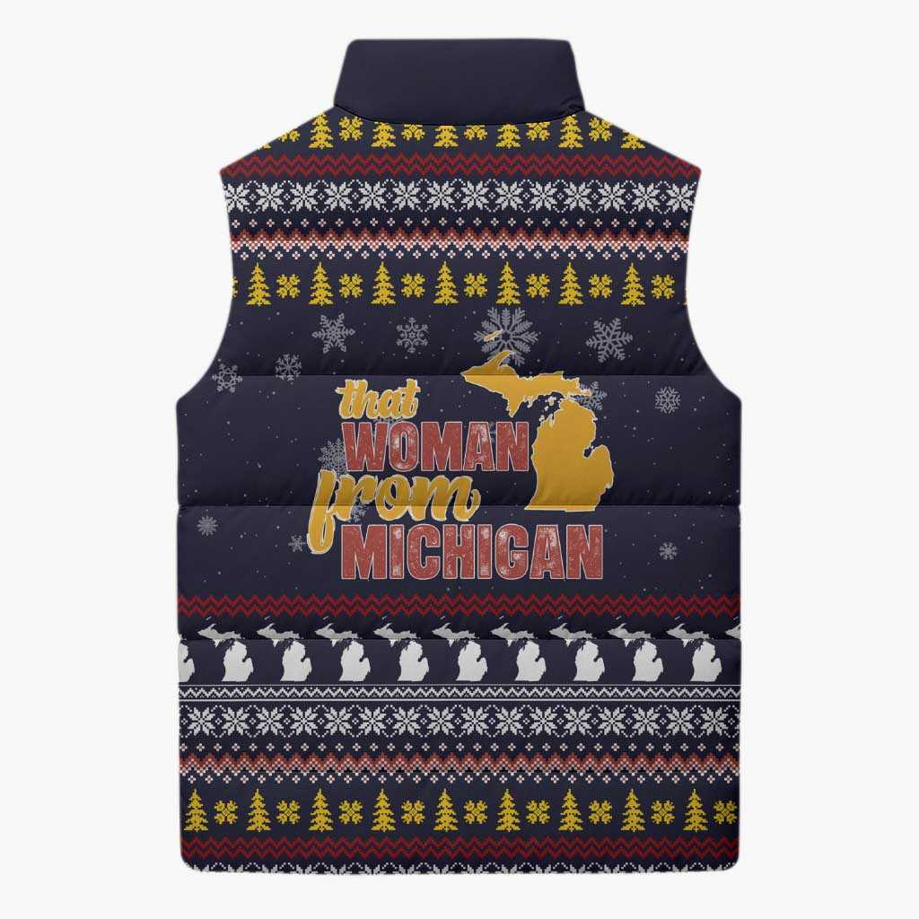 That Woman From Michigan Christmas Sleeveless Puffer Jacket Xmas Holiday Patterns - Wonder Print Shop