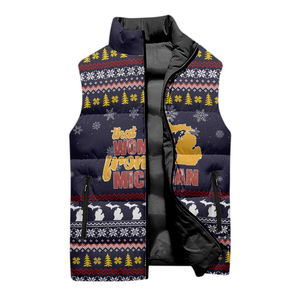That Woman From Michigan Christmas Sleeveless Puffer Jacket Xmas Holiday Patterns - Wonder Print Shop