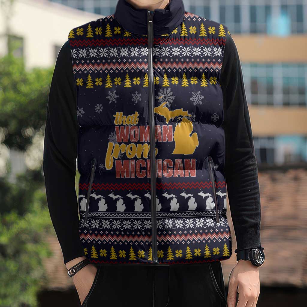 That Woman From Michigan Christmas Sleeveless Puffer Jacket Xmas Holiday Patterns - Wonder Print Shop