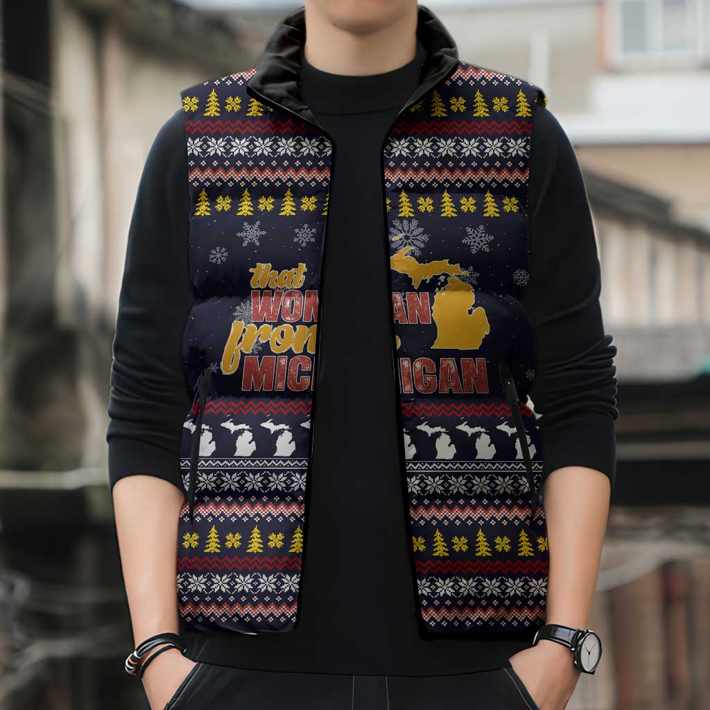 That Woman From Michigan Christmas Sleeveless Puffer Jacket Xmas Holiday Patterns - Wonder Print Shop