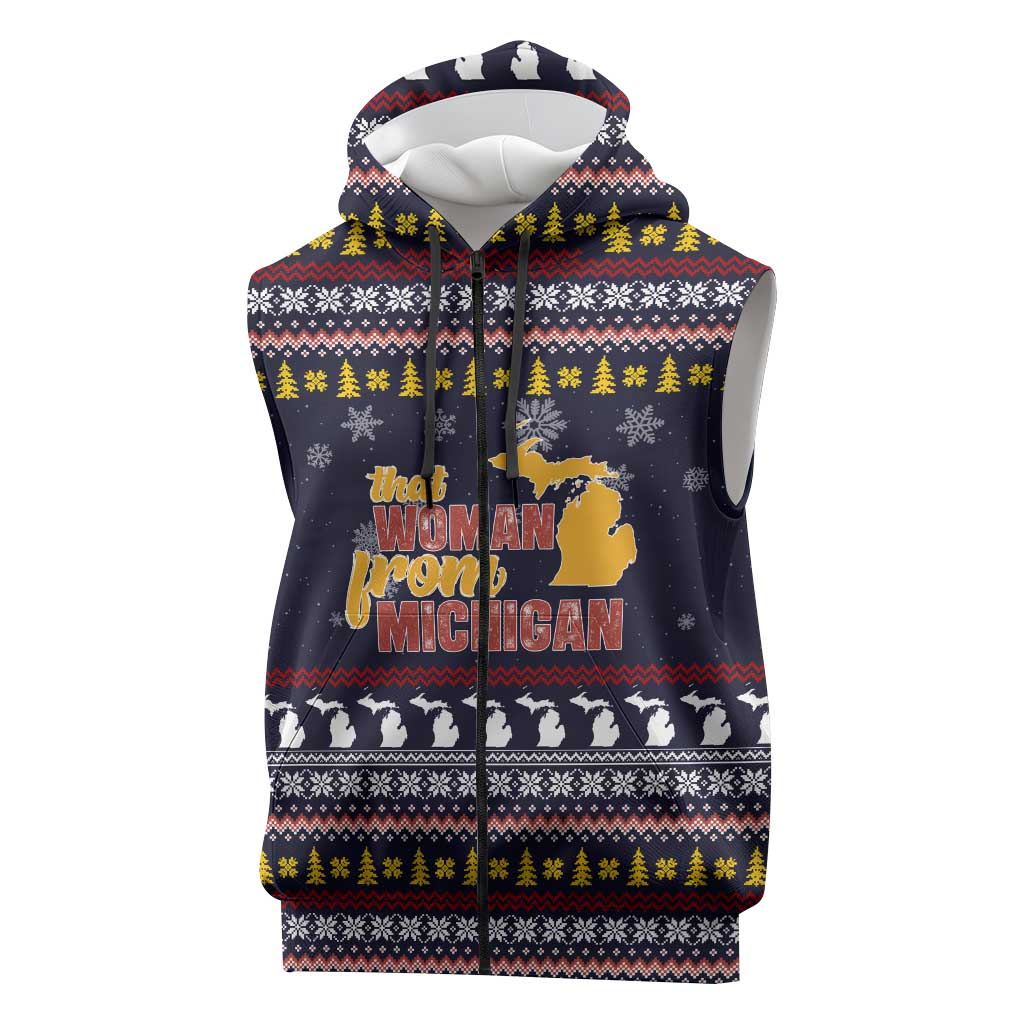 That Woman From Michigan Christmas Sleeveless Zip Hoodie Xmas Holiday Patterns - Wonder Print Shop