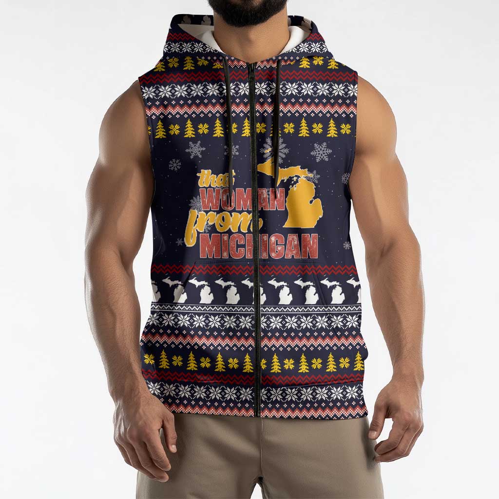 That Woman From Michigan Christmas Sleeveless Zip Hoodie Xmas Holiday Patterns - Wonder Print Shop