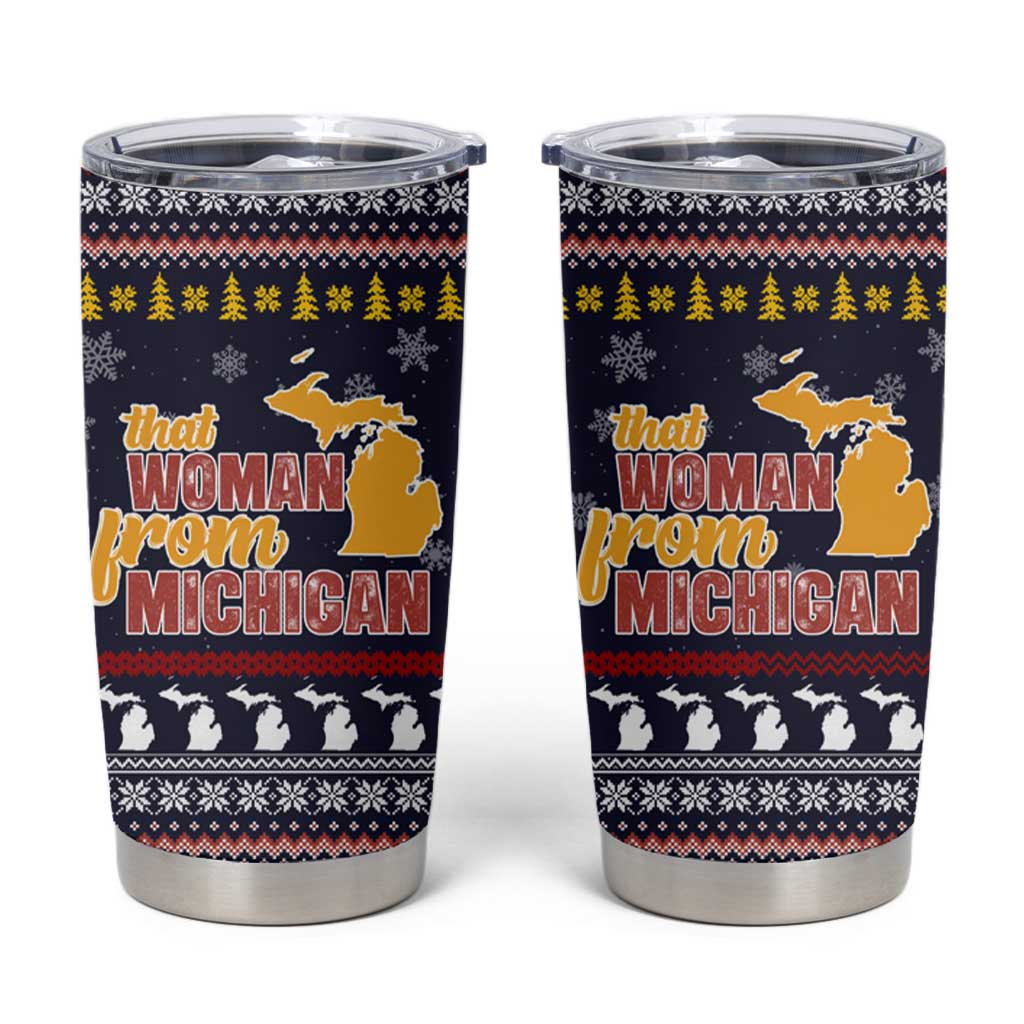 That Woman From Michigan Christmas Tumbler Cup Xmas Holiday Patterns - Wonder Print Shop