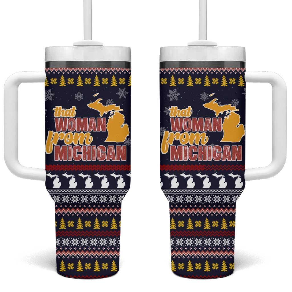 That Woman From Michigan Christmas Tumbler With Handle Xmas Holiday Patterns - Wonder Print Shop