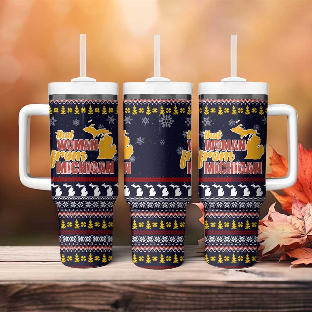 That Woman From Michigan Christmas Tumbler With Handle Xmas Holiday Patterns - Wonder Print Shop