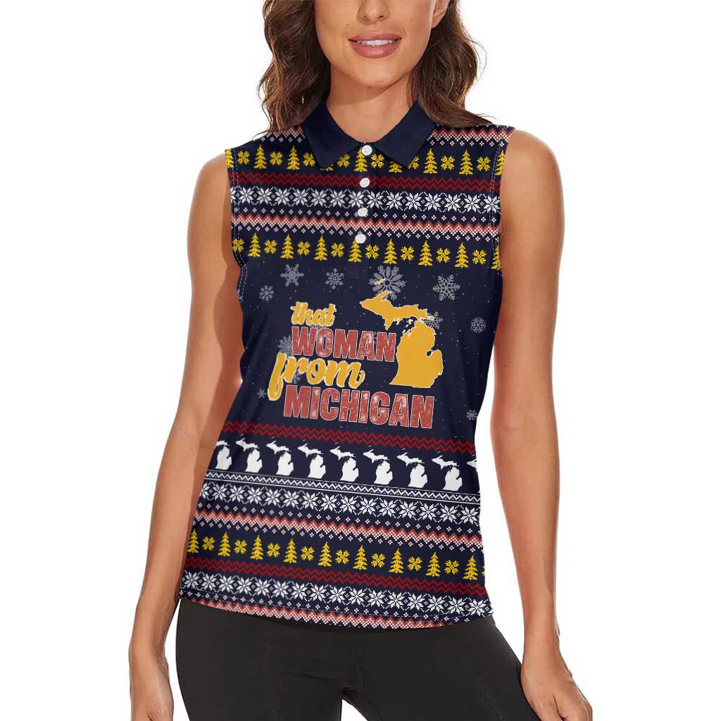 That Woman From Michigan Christmas Women Sleeveless Polo Shirt Xmas Holiday Patterns - Wonder Print Shop