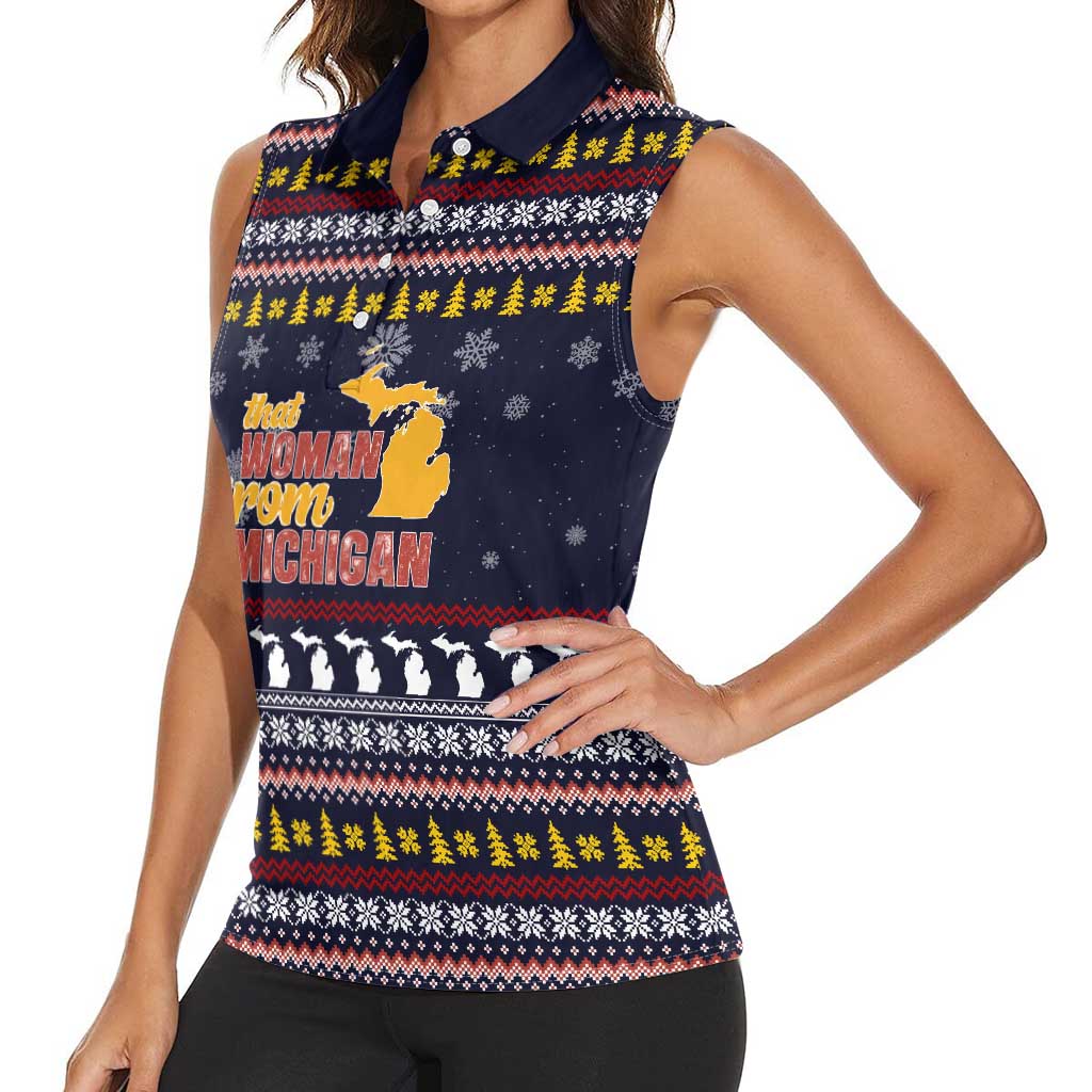 That Woman From Michigan Christmas Women Sleeveless Polo Shirt Xmas Holiday Patterns - Wonder Print Shop