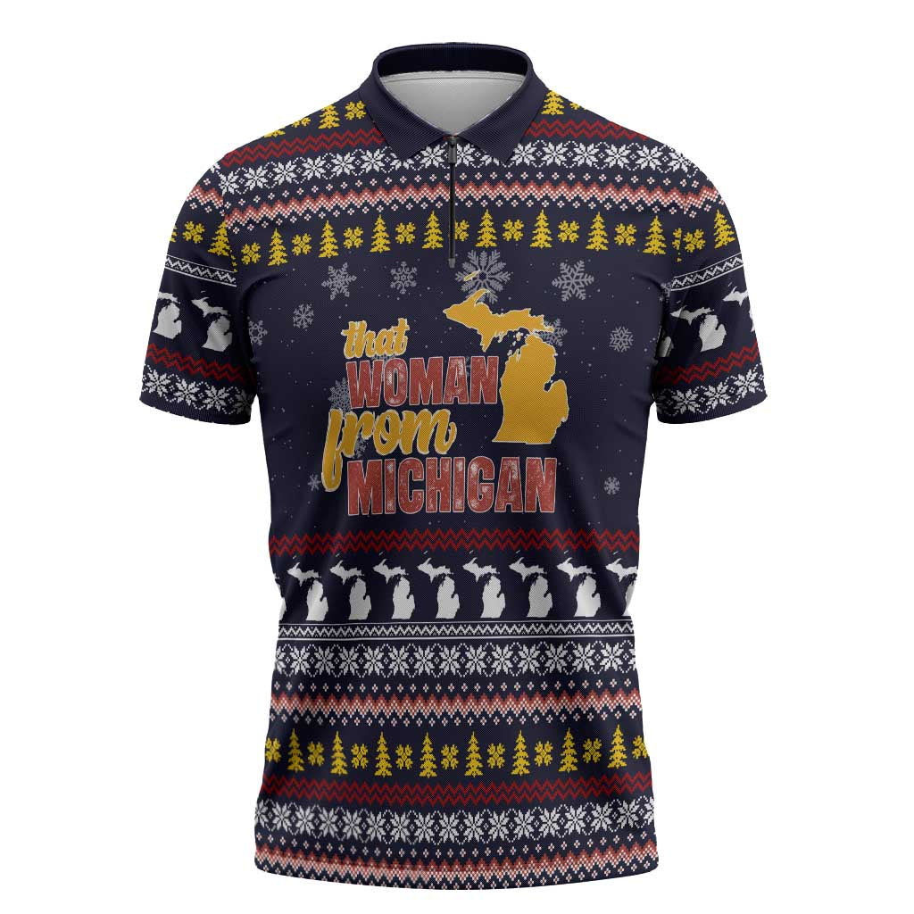 That Woman From Michigan Christmas Zipper Polo Shirt Xmas Holiday Patterns - Wonder Print Shop