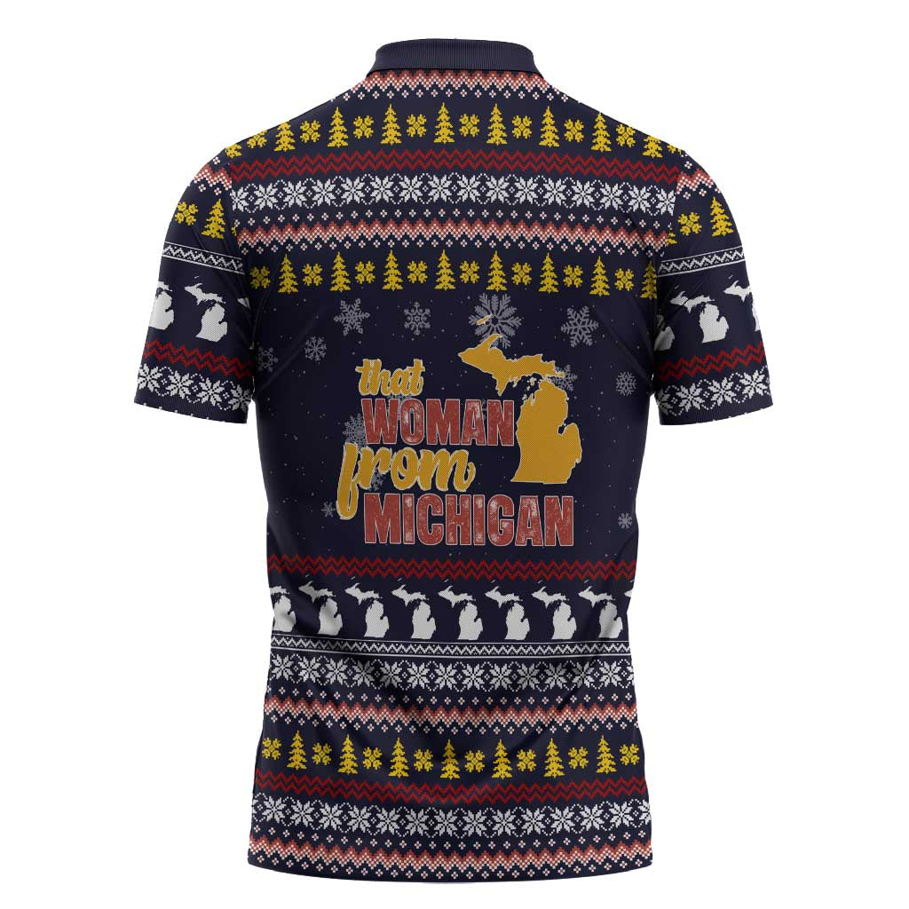 That Woman From Michigan Christmas Zipper Polo Shirt Xmas Holiday Patterns - Wonder Print Shop