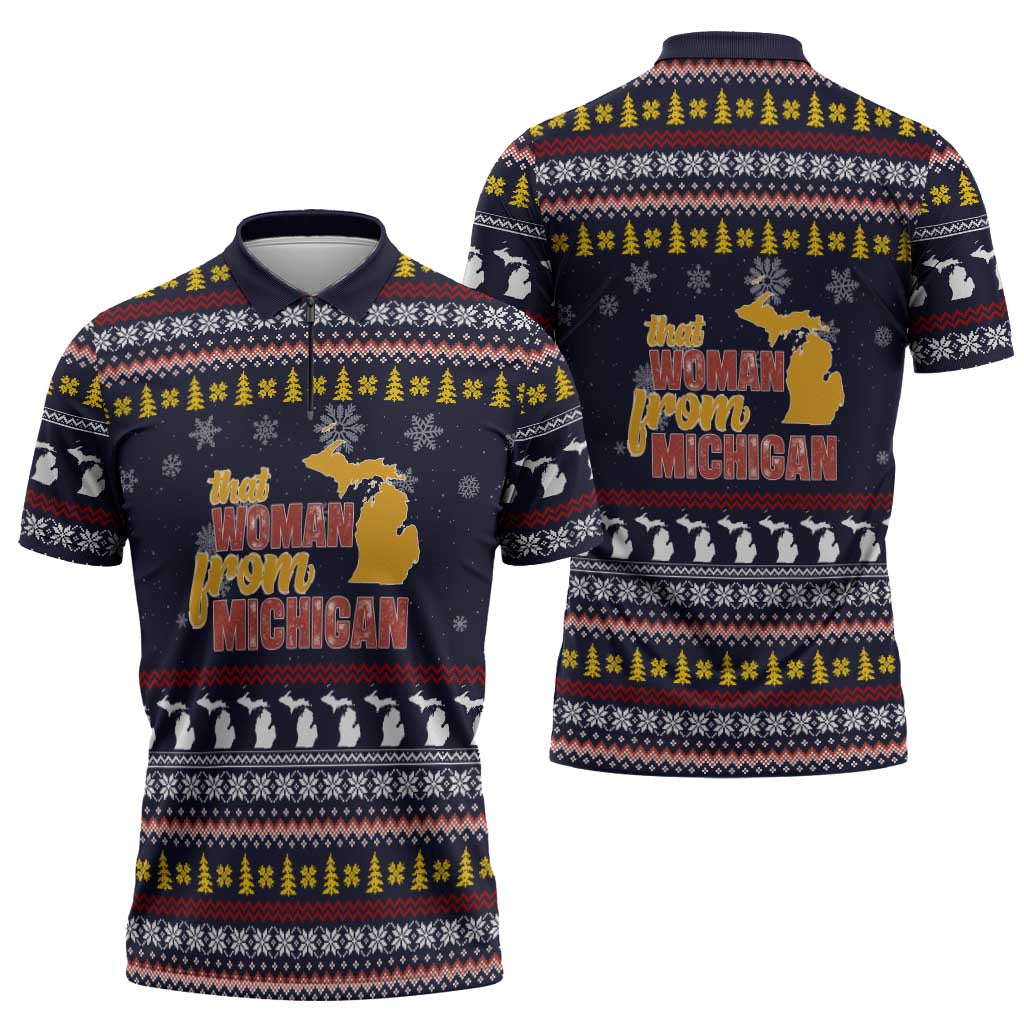 That Woman From Michigan Christmas Zipper Polo Shirt Xmas Holiday Patterns - Wonder Print Shop