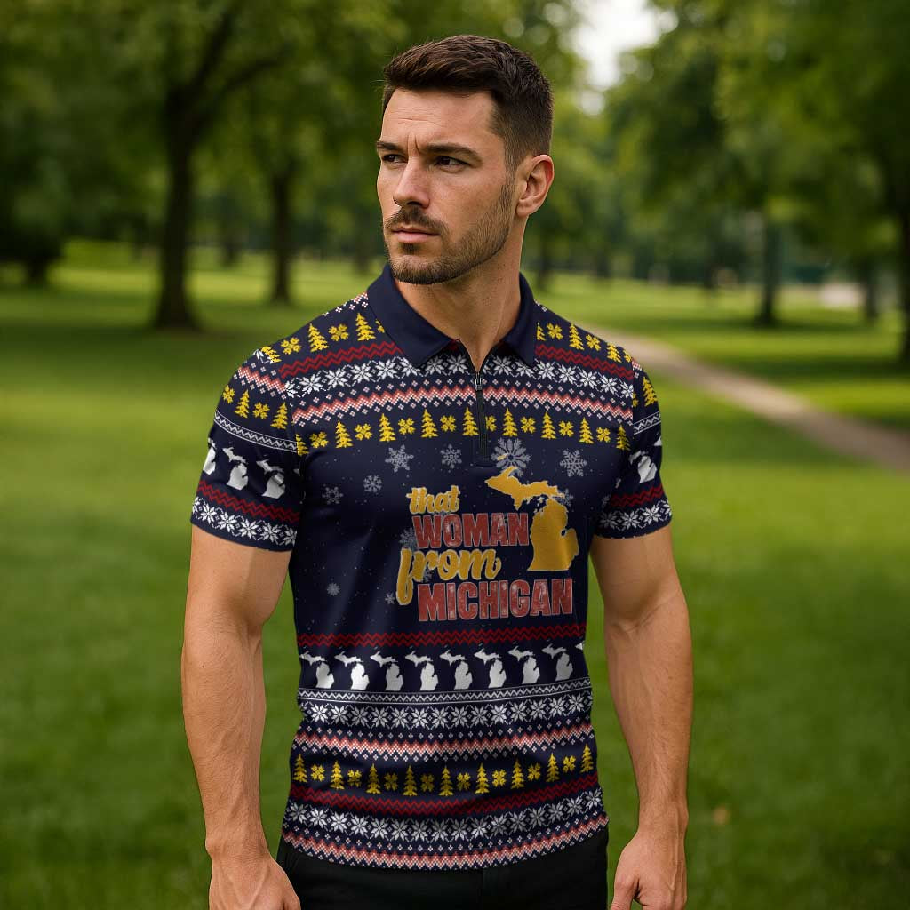 That Woman From Michigan Christmas Zipper Polo Shirt Xmas Holiday Patterns - Wonder Print Shop