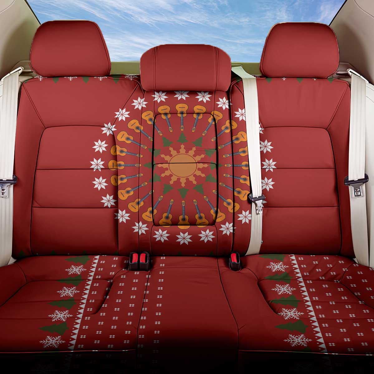 Guitar Lover Christmas Back Car Seat Cover Xmas Holiday Patterns - Wonder Print Shop