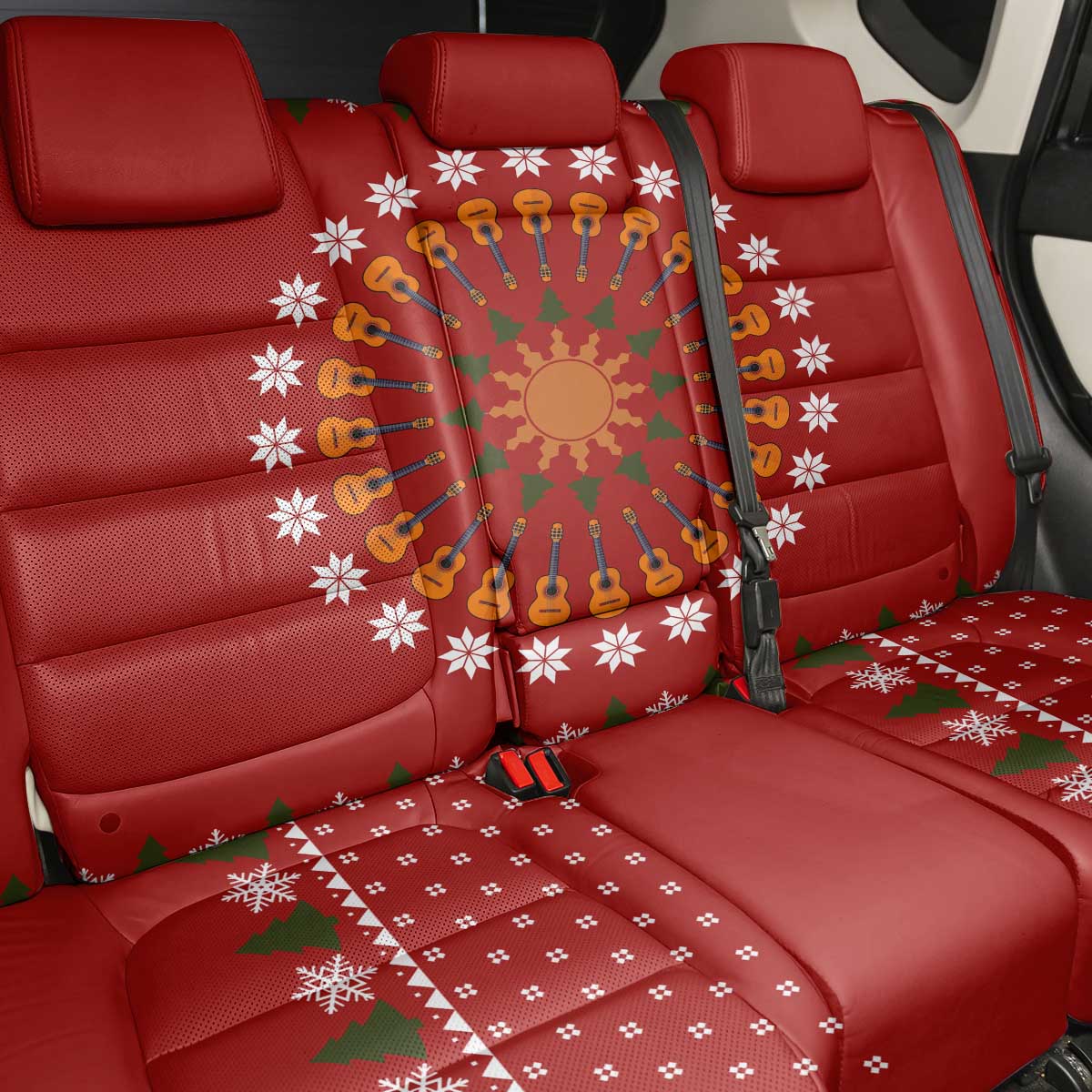 Guitar Lover Christmas Back Car Seat Cover Xmas Holiday Patterns - Wonder Print Shop