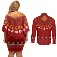 Guitar Lover Christmas Couples Matching Off Shoulder Short Dress and Long Sleeve Button Shirt Xmas Holiday Patterns - Wonder Print Shop
