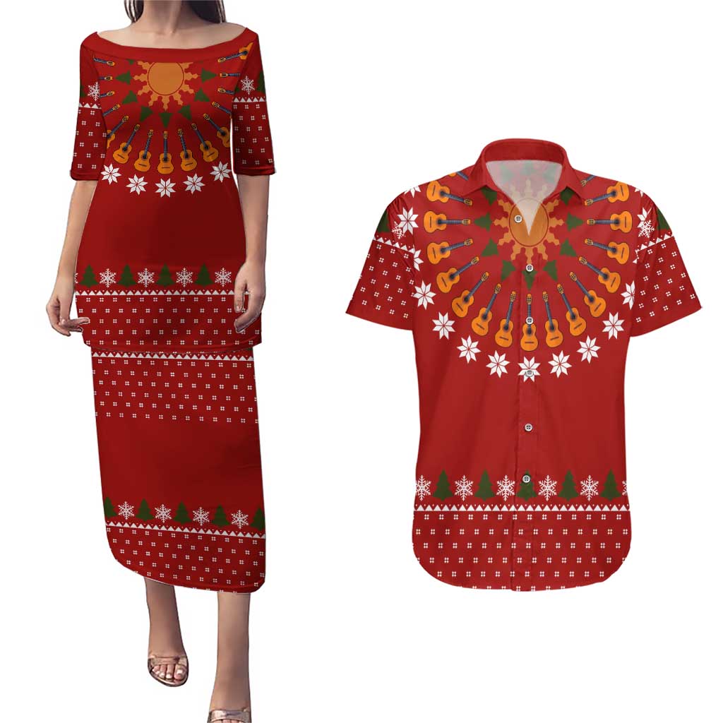 Guitar Lover Christmas Couples Matching Puletasi and Hawaiian Shirt Xmas Holiday Patterns - Wonder Print Shop